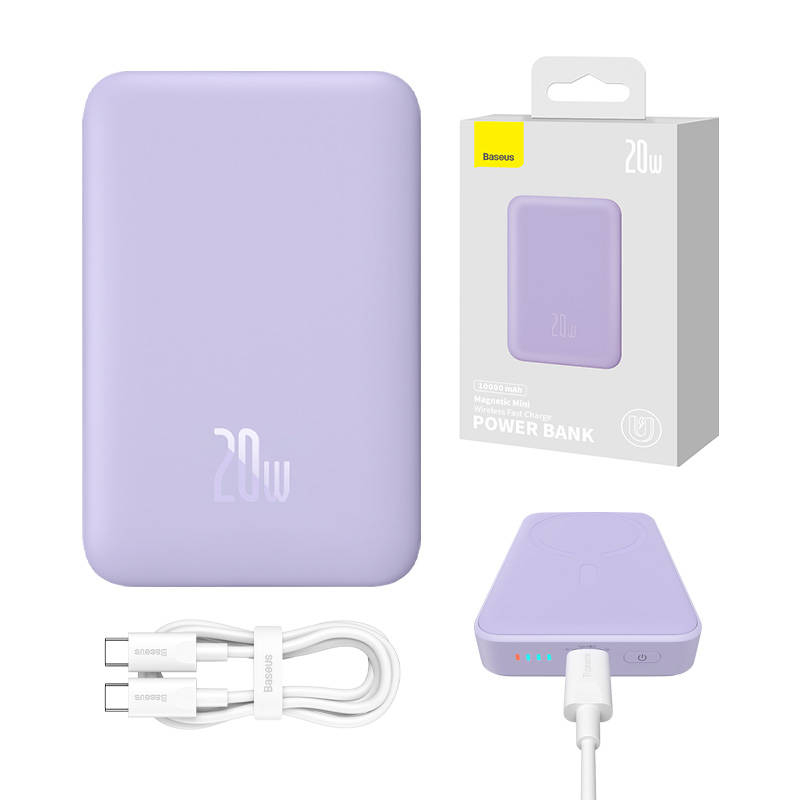 Powerbank Baseus Magnetic Mini 10000mAh, USB-C 20W MagSafe (violet)