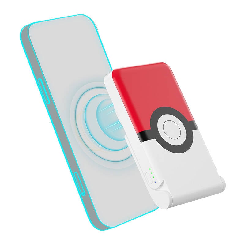 Powerbank magnetic OTL 5000 mAh, USB-C 15W, Pokemon Pokeball cu suport (rosu-alb)