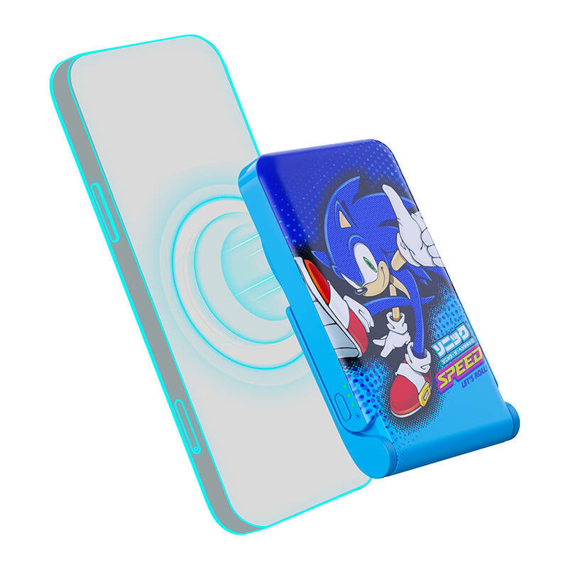 Powerbank magnetic OTL 5000 mAh, USB-C 15W, Sonic The Hedgehoh cu suport (albastru)