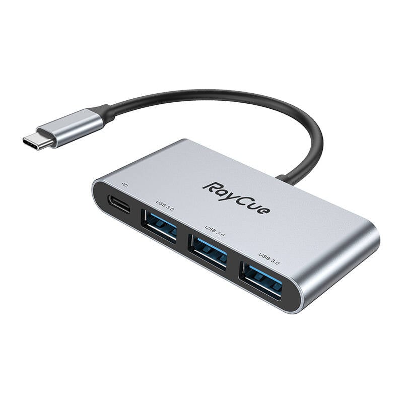 RayCue 4-in-1 hub USB-C la 3x USB-A 3.0 5Gbps + PD 3.0 100W (gri)