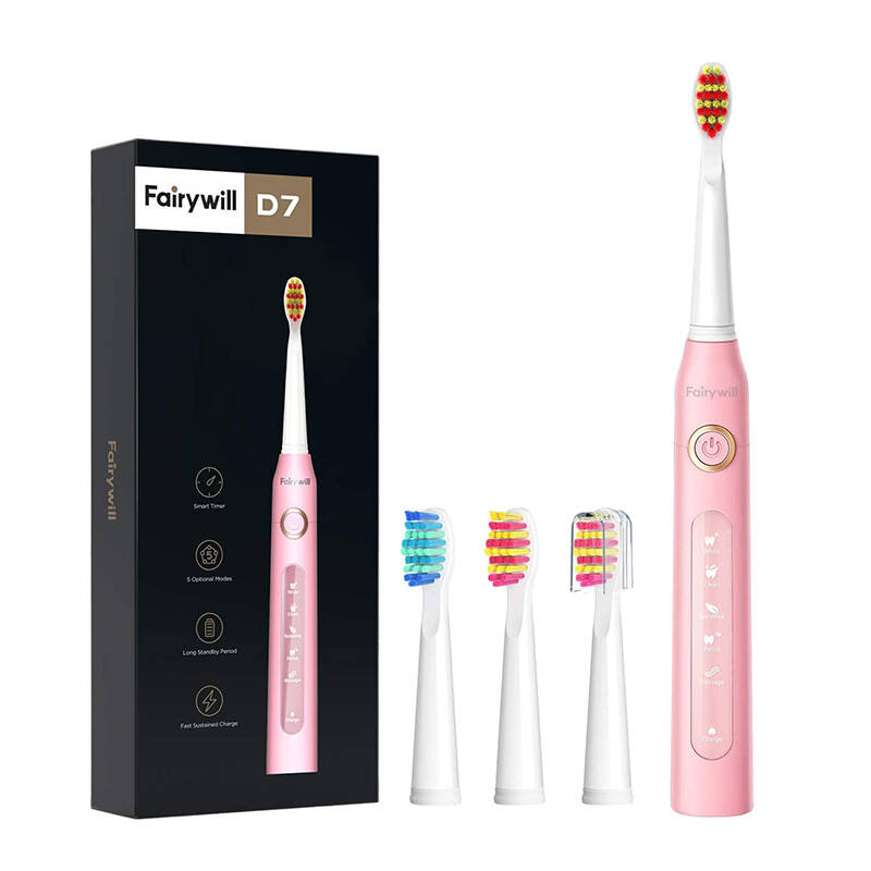 Set periuta de dinti sonica cu capat FairyWill FW507 (roz)