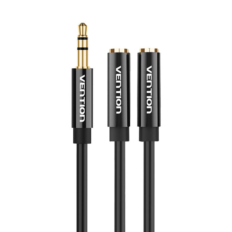 Splitter audio de 3,5 mm masculin la 2 x 3,5 mm femela Vention BBSBY 0,3m negru