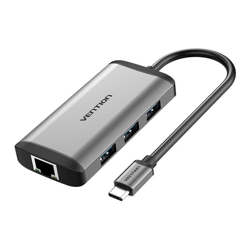 Statie de andocare 6 in 1 USB-C la HDMI, 3x USB3.0, RJ45, PD Vention CNCHB 0,15m gri