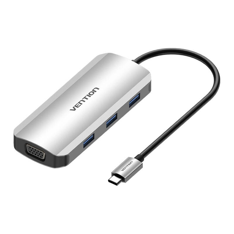 Statie de andocare USB-C la HDMI, VGA, 3x USB 3.0, PD 0,15 m Vention TOIHB (gri)