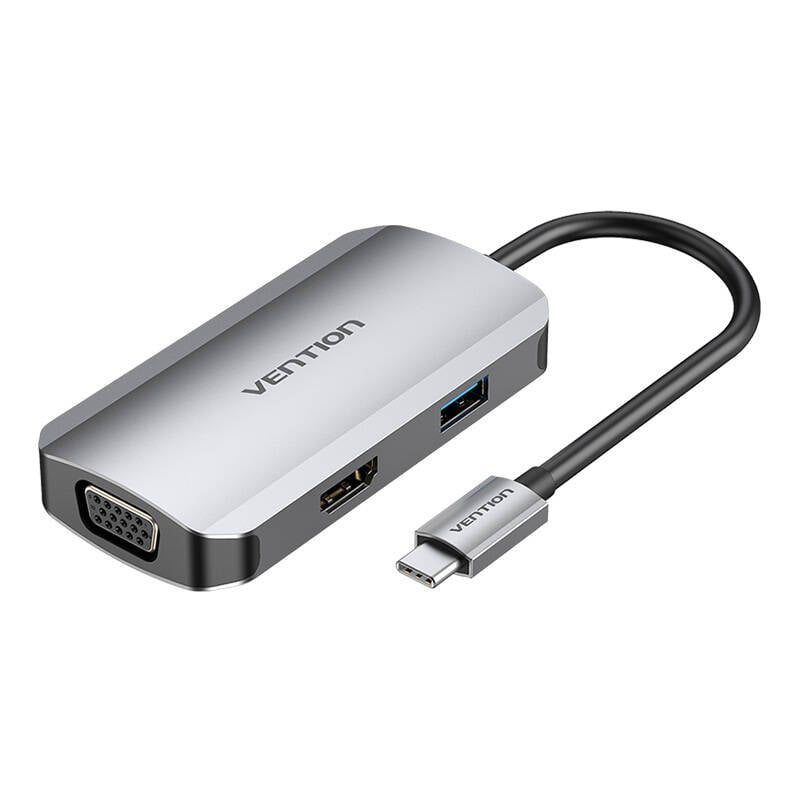 Statie de andocare USB-C la HDMI, VGA, USB 3.0, PD 0,15 m Vention TOAHB, gri