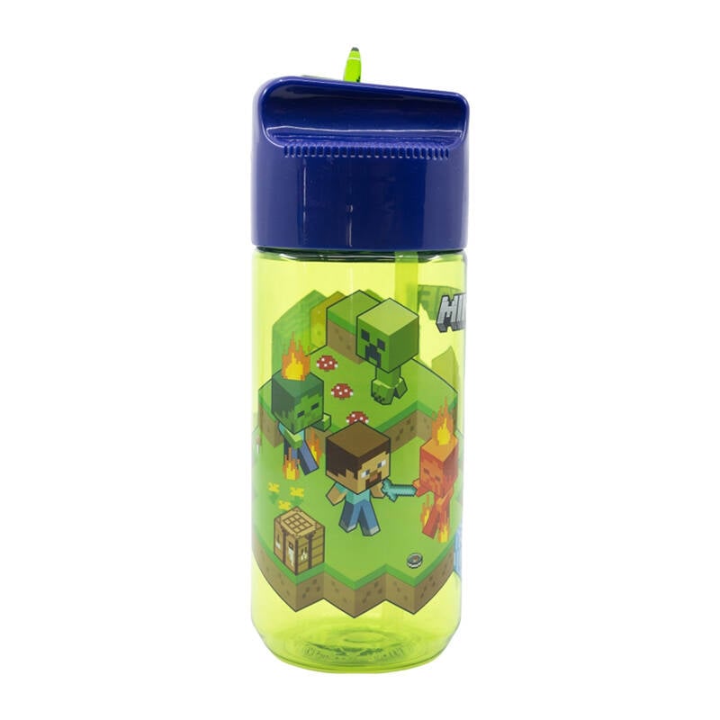 Sticla de apa cu pai pentru copii STOR 40436 430 ml Minecraft (verde si albastru)