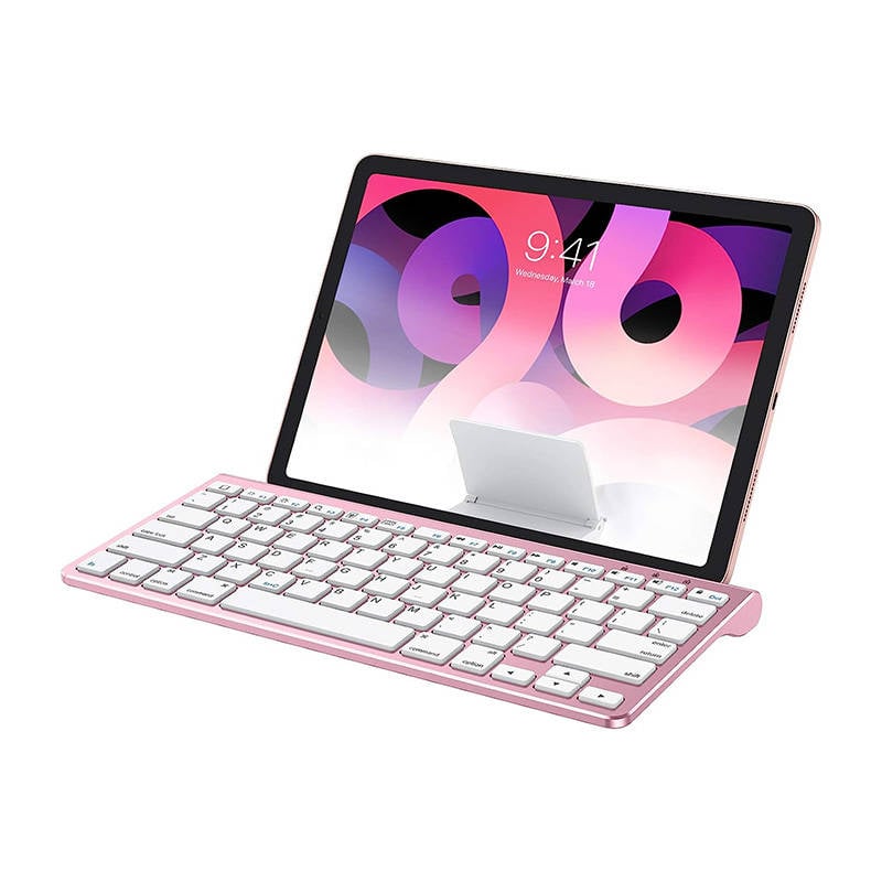 Tastatura iPad fara fir Omoton KB088 cu suport pentru tableta (auriu roz)