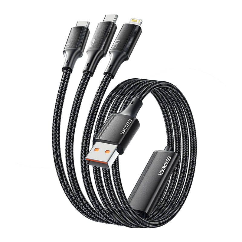 USB-A 3in1 cable, Essager, EXCMTL-JJ01-P, USB-C Lightning Micro, 100W, 1.2m (black)