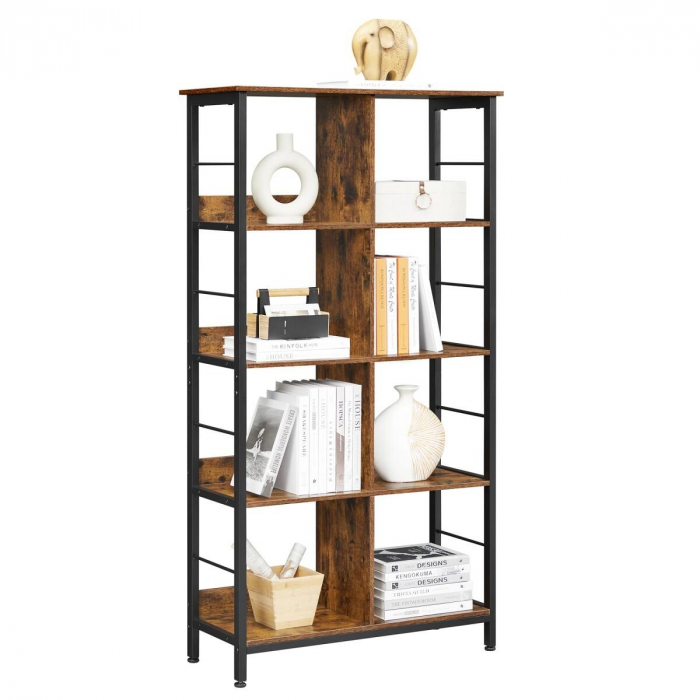 Biblioteca, Artool, pal si metal, 8 rafturi, maro rustic, 80x33x149 cm [7]