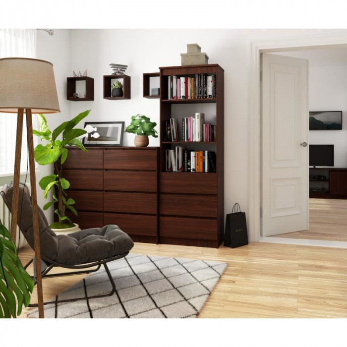Biblioteca, placa laminata, 3 sertare, 3 rafturi, wenge, 60x35x180 cm [2]