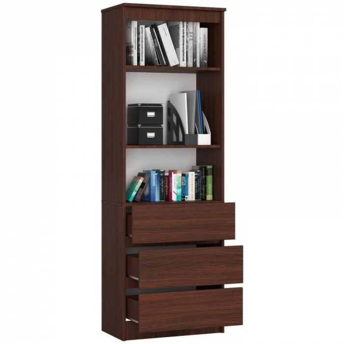 Biblioteca, placa laminata, 3 sertare, 3 rafturi, wenge, 60x35x180 cm [4]