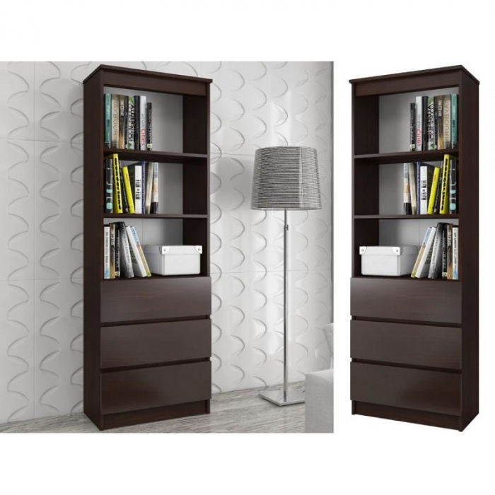 Biblioteca, placa laminata, 3 sertare, 3 rafturi, wenge, 60x35x180 cm [3]