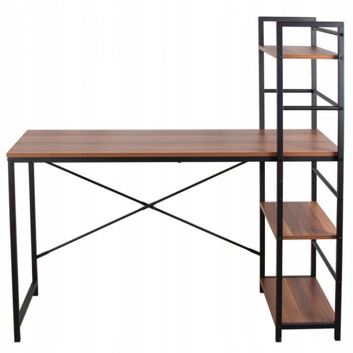 Birou calculator, Jumi, pal melaminat, otel, 3 rafturi, natur si negru, 120x52x120 cm [4]