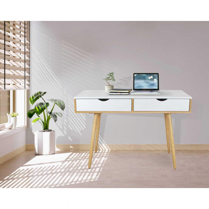 Birou calculator, Jumi, placa MDF, 2 sertare, alb si natur, 110x50x75 cm [5]