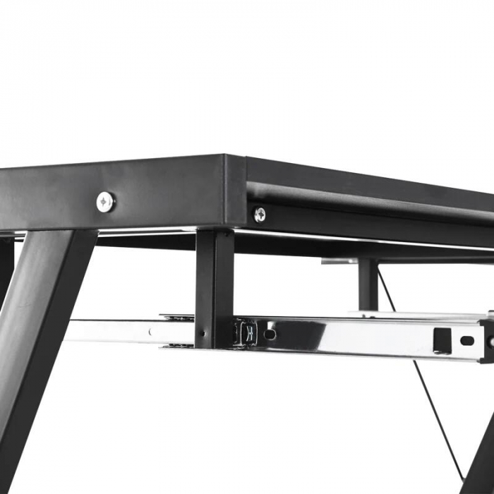 Birou calculator pe colt, convertibil, otel, MDF, cu raft tastatura, negru, max 20 kg, 130x130x73.5 cm [4]