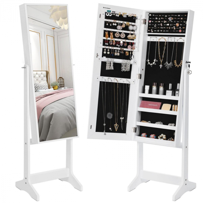 Cabinet bijuterii cu oglinda, Artool, MDF, raft interior, alb, 41.1x36.5x151.5 cm [9]