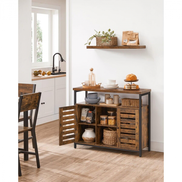 Comoda pal si otel, 8 rafturi, 2 usi, maro rustic, 100x35x81.5 cm [8]