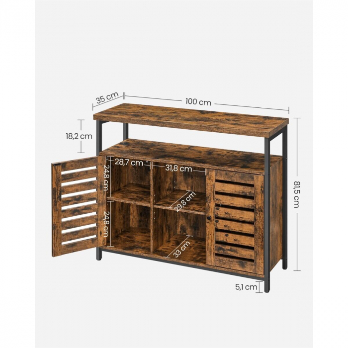 Comoda pal si otel, 8 rafturi, 2 usi, maro rustic, 100x35x81.5 cm [4]