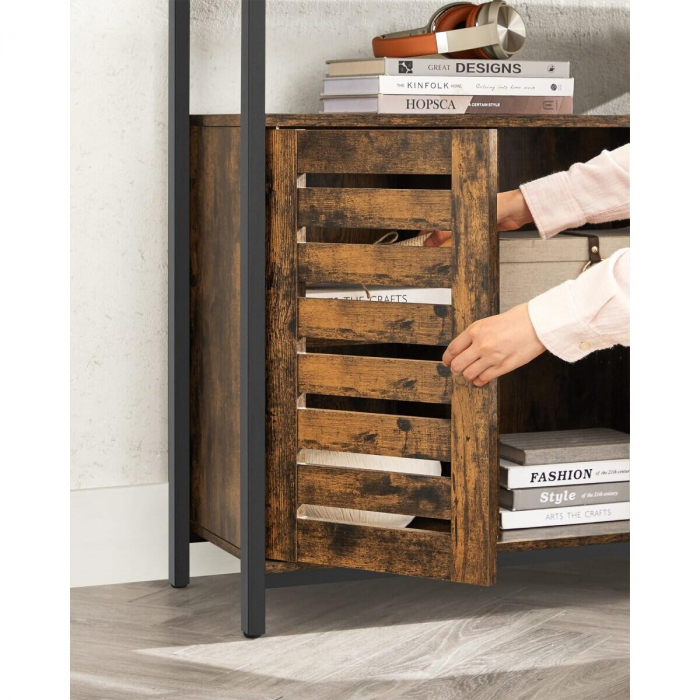 Comoda pal si otel, 8 rafturi, 2 usi, maro rustic, 100x35x81.5 cm [6]