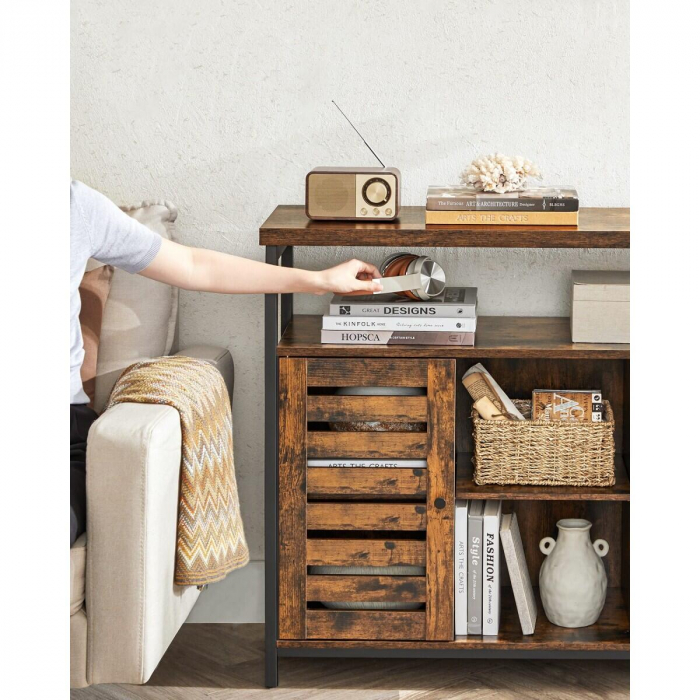 Comoda pal si otel, 8 rafturi, 2 usi, maro rustic, 100x35x81.5 cm [3]
