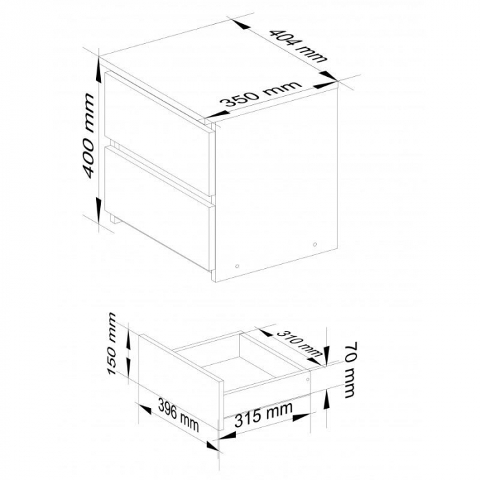 Comoda, placa laminata, 2 sertare, alb, 40x35x40 cm [5]
