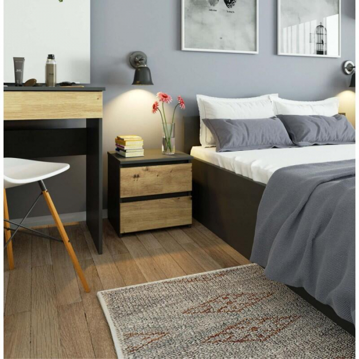 Comoda, placa laminata, 2 sertare, gri si stejar artizanal, 40x35x40 cm [2]
