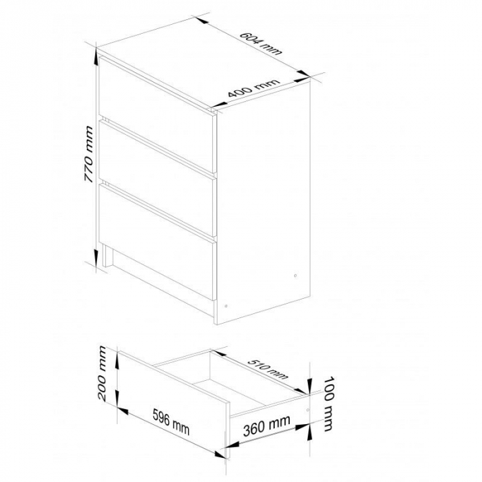 Comoda, placa laminata, 3 sertare, stejar Sonoma, 60x40x77 cm [6]