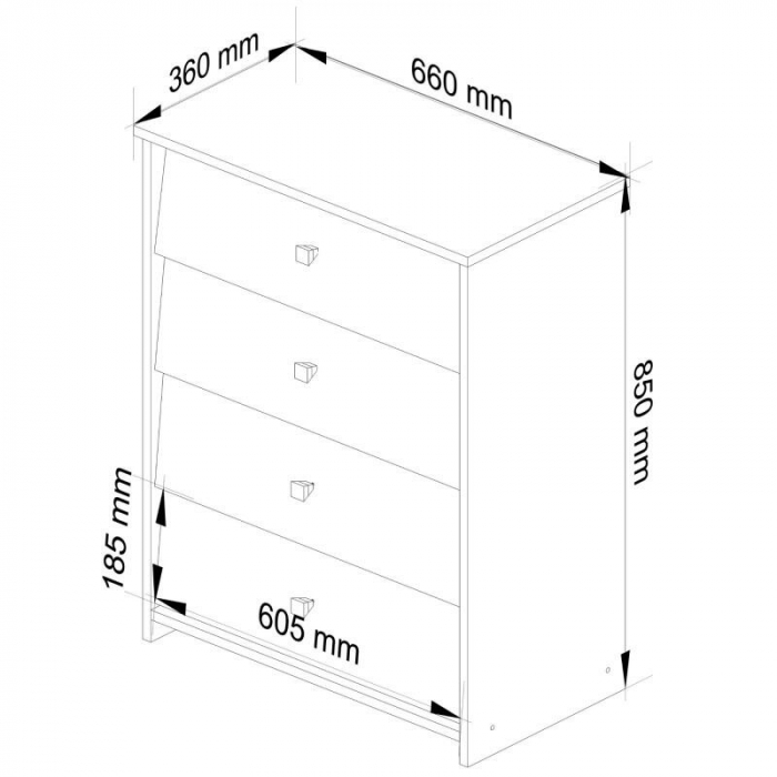 Comoda, placa laminata, 4 sertare, alb, 66x36x85 cm [3]