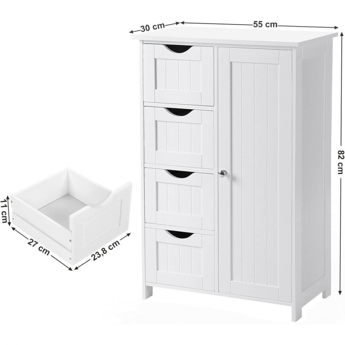 Dulap baie, Artool, MDF, 2 rafturi, 4 sertare, 1 usa, alb, 55x30x82 cm [6]