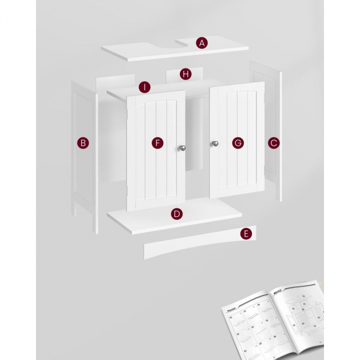 Dulap baie, Artool, placa MDF, 2 rafturi interioare, 2 usi, alb, 60x30x60 cm [2]