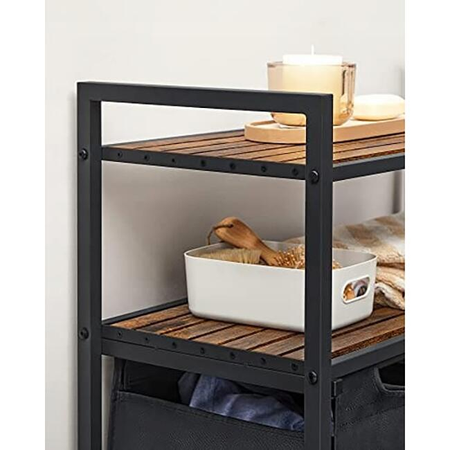 Dulap baie, Artool, placa MDF, cadru otel, 2 compartimente rufe, 2 rafturi, maro rustic si negru, 73x33x91 cm [5]