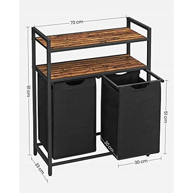 Dulap baie, Artool, placa MDF, cadru otel, 2 compartimente rufe, 2 rafturi, maro rustic si negru, 73x33x91 cm [7]