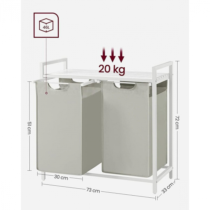 Dulap baie, Artool, placa raft MDF, cadru otel, 2 compartimente rufe, alb, 73x33x72 cm [5]