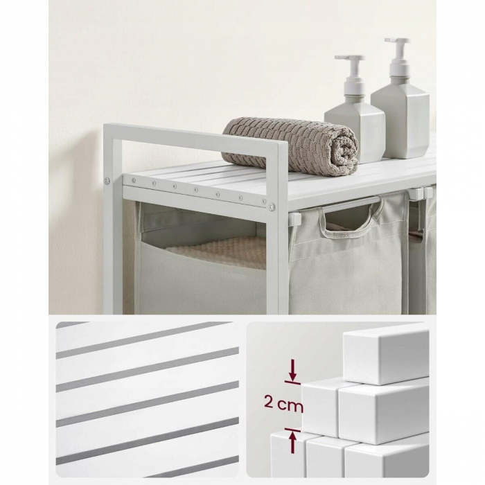 Dulap baie, Artool, placa raft MDF, cadru otel, 3 compartimente rufe, alb, 92.5x33x72 cm [4]