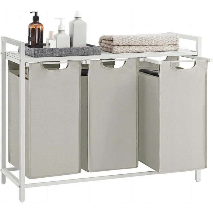Dulap baie, Artool, placa raft MDF, cadru otel, 3 compartimente rufe, alb, 92.5x33x72 cm [3]
