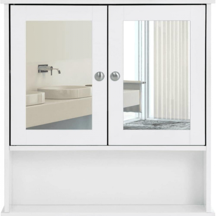 Dulap baie, suspendat, MDF, cu oglinda, 3 rafturi, 2 usi, alb, 56x13x58 cm, Artool [4]