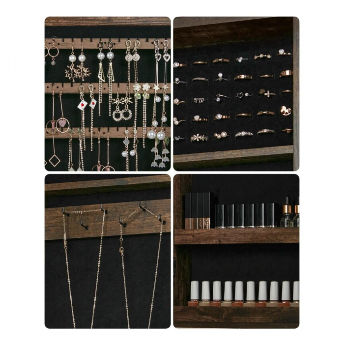 Dulap de perete cu oglinda pentru bijuterii, Artool, MDF, raft inferior, maro rustic, 37x10x67 cm [3]