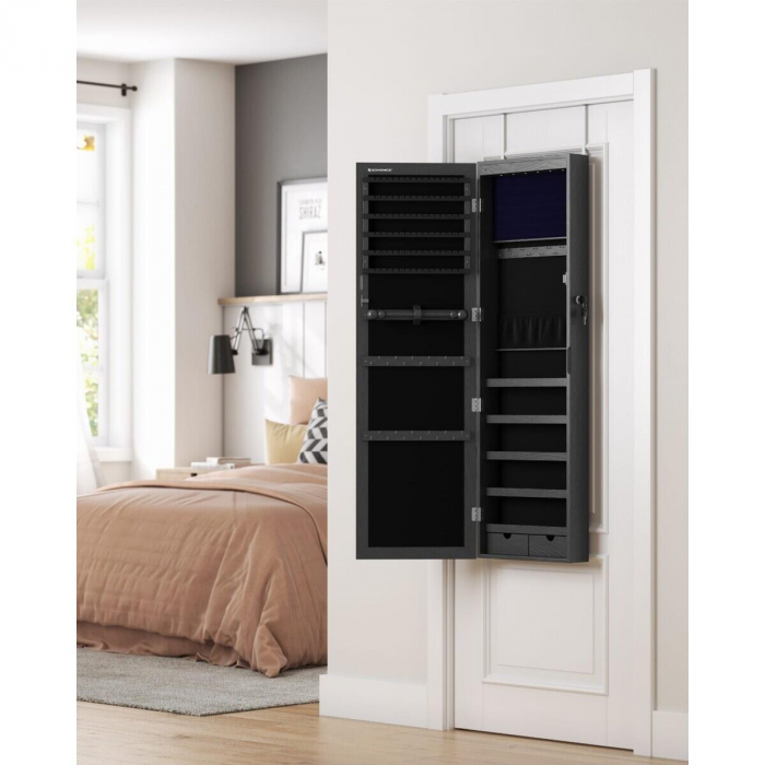 Dulap de perete cu oglinda pentru bijuterii, Artool, MDF, raft inferior, negru, 37x10x120 cm [6]