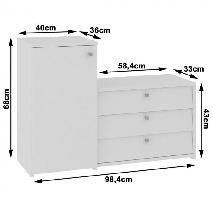 Dulap depozitat incaltaminte, pantofar, placa laminata, 3 sertare, 2 rafturi, alb, 98.4x33x68/43 cm [3]