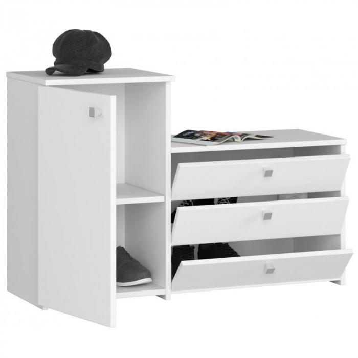 Dulap depozitat incaltaminte, pantofar, placa laminata, 3 sertare, 2 rafturi, alb, 98.4x33x68/43 cm [4]