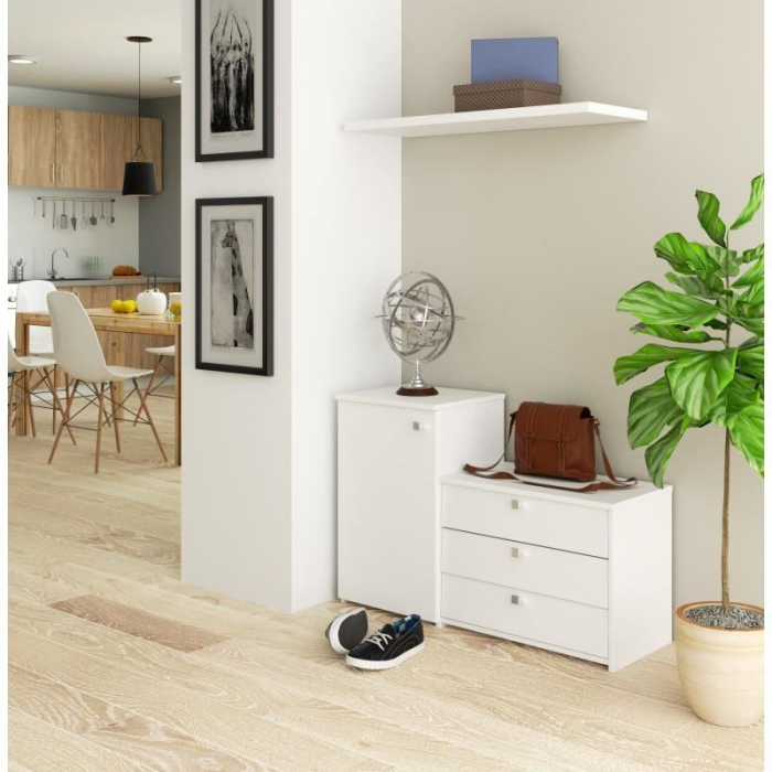 Dulap depozitat incaltaminte, pantofar, placa laminata, 3 sertare, 2 rafturi, alb, 98.4x33x68/43 cm [2]