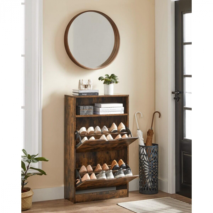 Dulap pentru depozitare incaltaminte, pantofar, Artool, pal, maro rustic, 2 sertare, 1 raft, 60x24x102 cm [7]