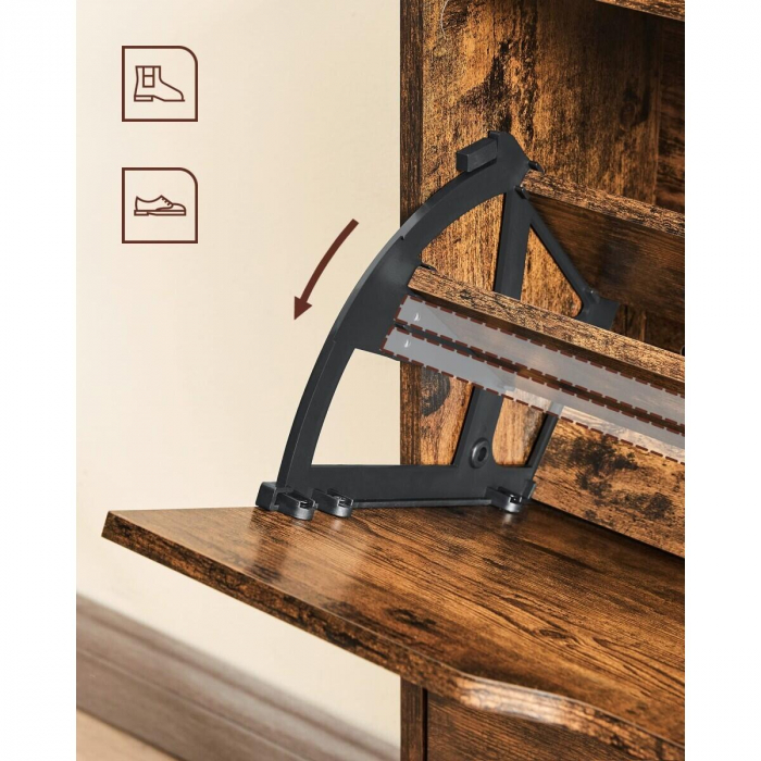 Dulap pentru depozitare incaltaminte, pantofar, Artool, pal, maro rustic, 2 sertare, 1 raft, 60x24x102 cm [3]