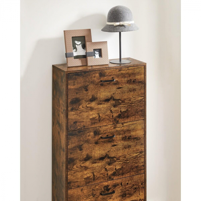 Dulap pentru depozitare incaltaminte, pantofar, Artool, pal, maro rustic, 3 sertare, 60x24x102 cm [6]