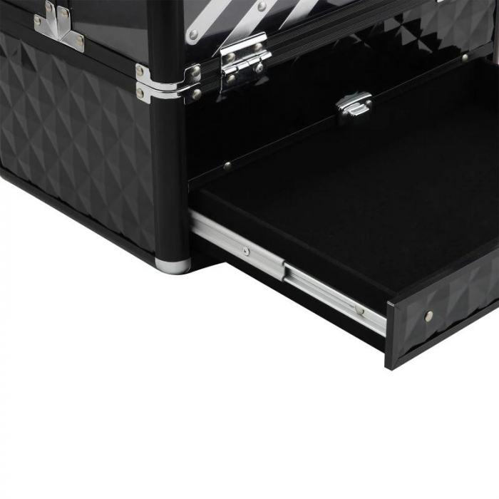 Geanta pentru cosmetice/accesorii baie, aluminiu, 6 compartimente, neagra, 26x9x22.5 cm [3]