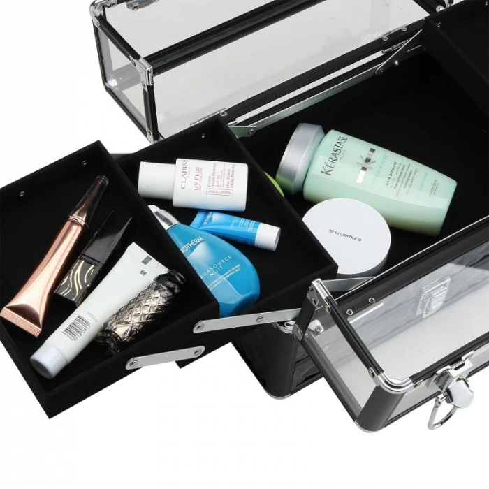 Geanta pentru cosmetice/accesorii baie, aluminiu, 6 compartimente, neagra, 26x9x22.5 cm [2]