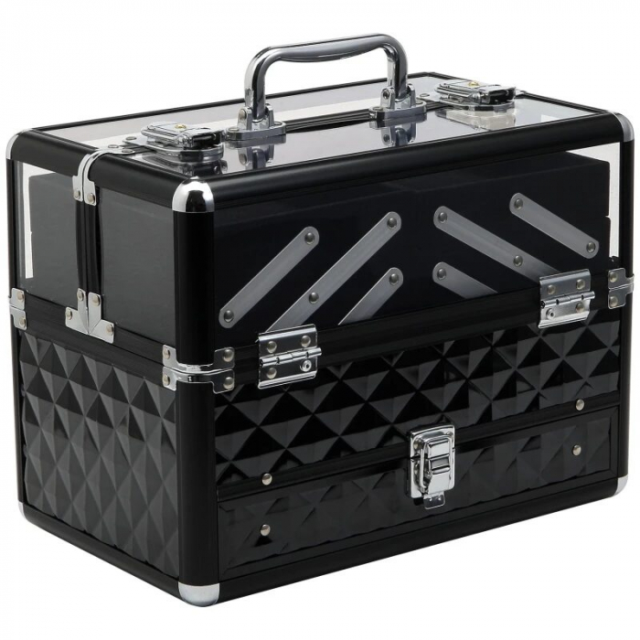 Geanta pentru cosmetice/accesorii baie, aluminiu, 6 compartimente, neagra, 26x9x22.5 cm [1]