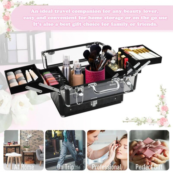 Geanta pentru cosmetice/accesorii baie, aluminiu, 6 compartimente, neagra, 26x9x22.5 cm [6]