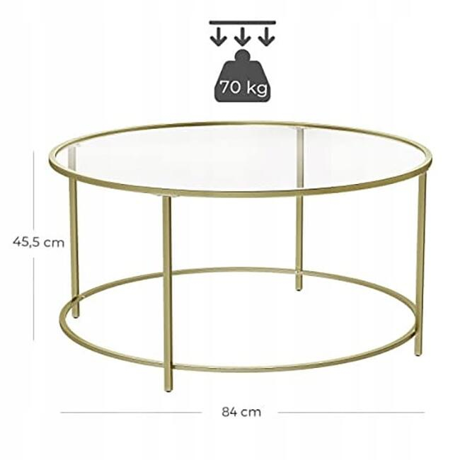 Masa de cafea, Artool, cu raft depozitare din sticla, rotunda, otel, auriu, 84x45.5 cm [7]