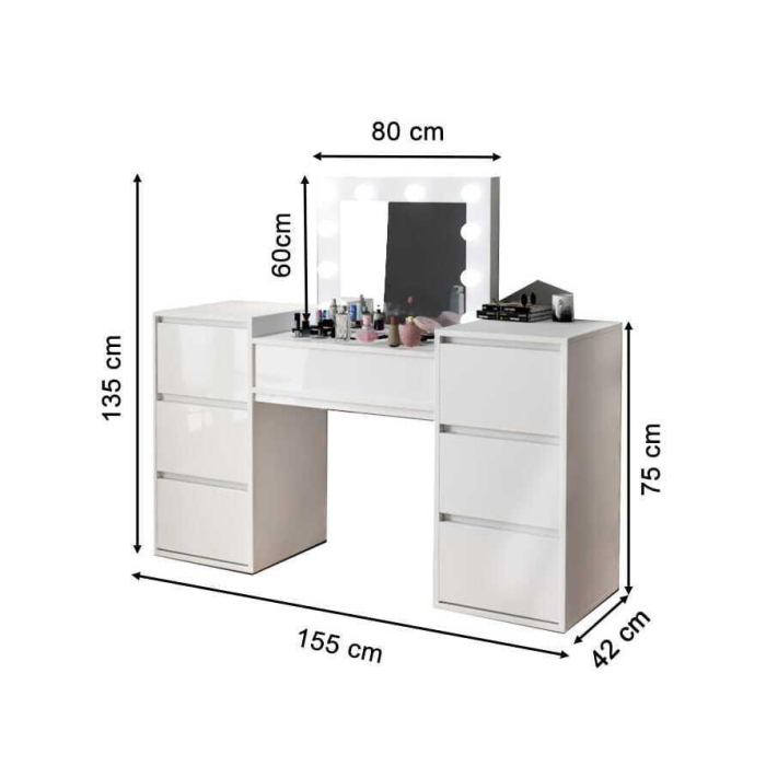 Masa de toaleta/machiaj, alb, cu oglinda si LED-uri, Antonia, 155x42x135 cm [3]